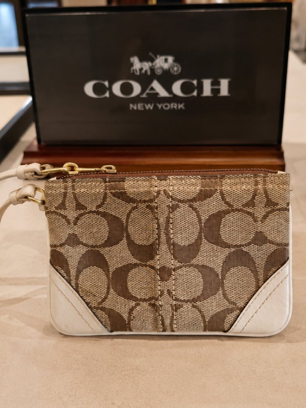 Coach Vintage Signature Wristlet Brown Beige Monogram Y2K